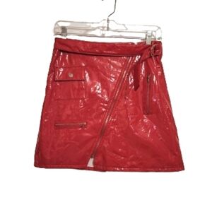 Honeybum Red Faux Leather High Waist Mini Skirt XS